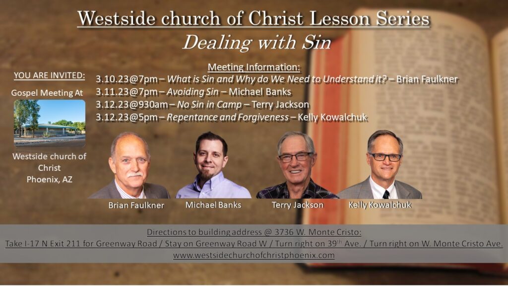 Dealing with Sin gospel meeting flier and sermon recordings